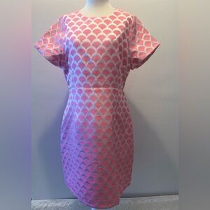 Pink Patterned Short Sleeve Sheath Dress